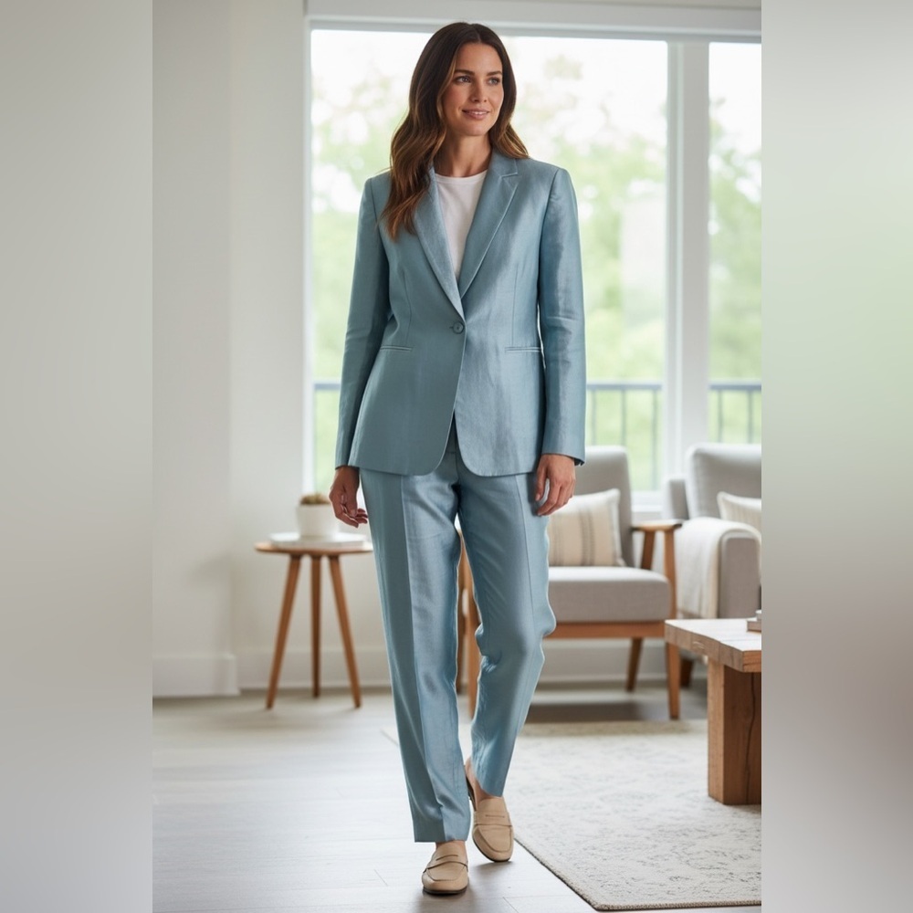 Lord & Taylor Sky Blue Women's Pantsuit - Silk - Workwear - Size 6